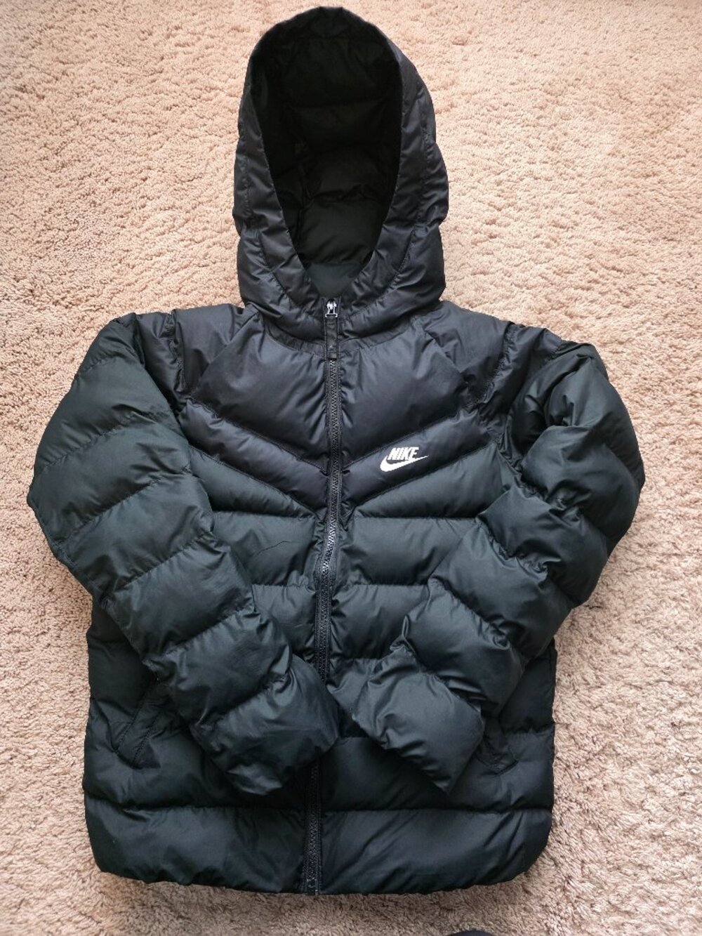 Nike Youth Black Puffer Jacket Hooded Full Zip Size Large L